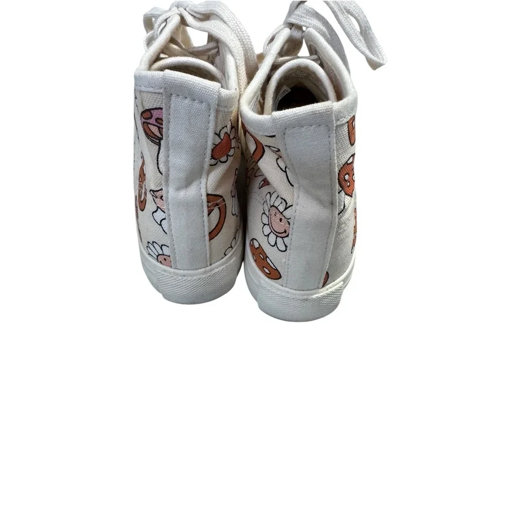 American Eagle Size 7 High Top Sneakers Mushroom Daisy Peace Sign Canvas Shoes